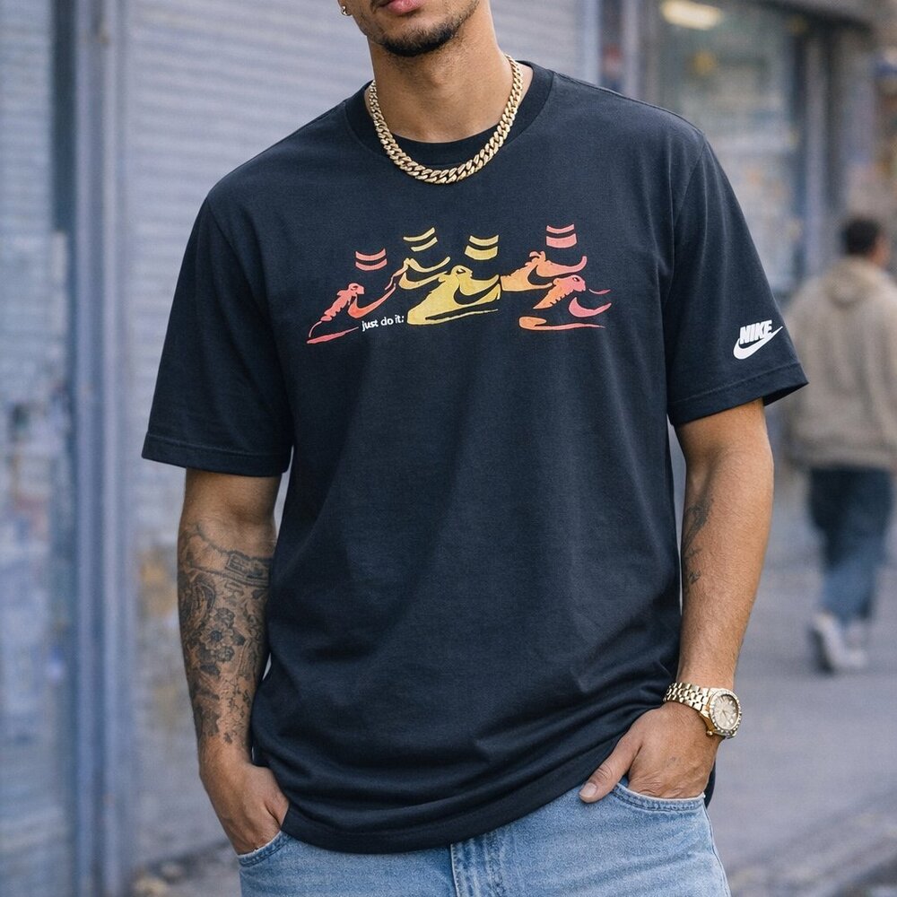 Vintage NIKE Cortez Just Do It Shirt Grey Tag Y2K 00s 90s XXL Faded‎ Black Tee